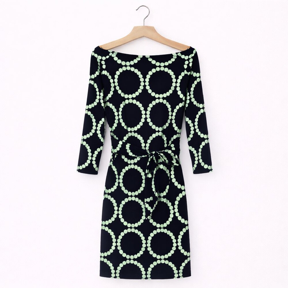 BANANA REPUBLIC | Blue & Green Geometric Circles Belted Dress – Women's XS
